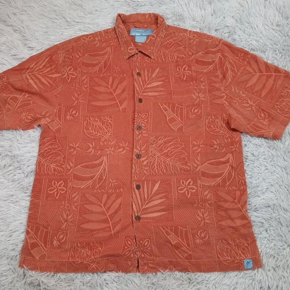 Bermuda Bay Shirt Mens‎ L Orange Silk Button Up Tropical Beach Vacay Preppy
